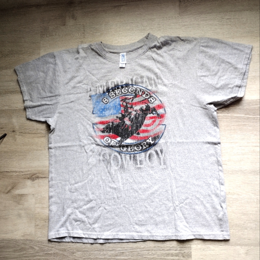 XL 8 Seconds Of Glory Bull Ride Cowboy Gray Graphic T-Shirt